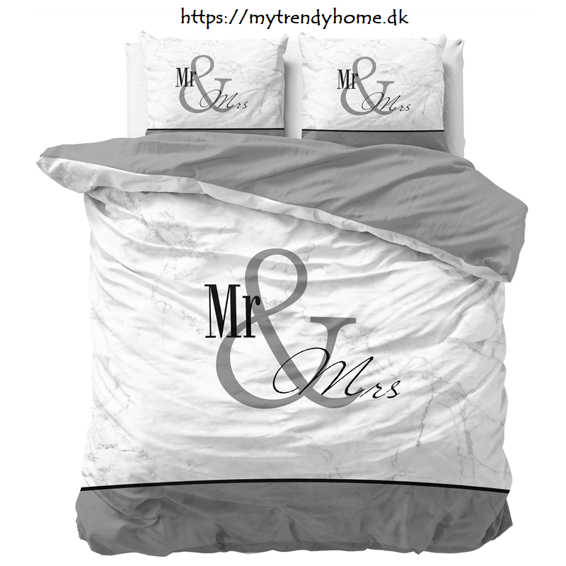Sengesæt Mr and Mrs Marble Grey i ren bomuld fra MyTrendyHome.dk