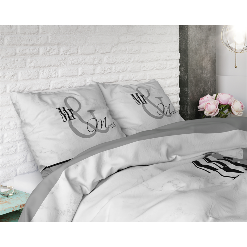 Sengesæt Mr and Mrs Marble Grey i ren bomuld fra MyTrendyHome.dk