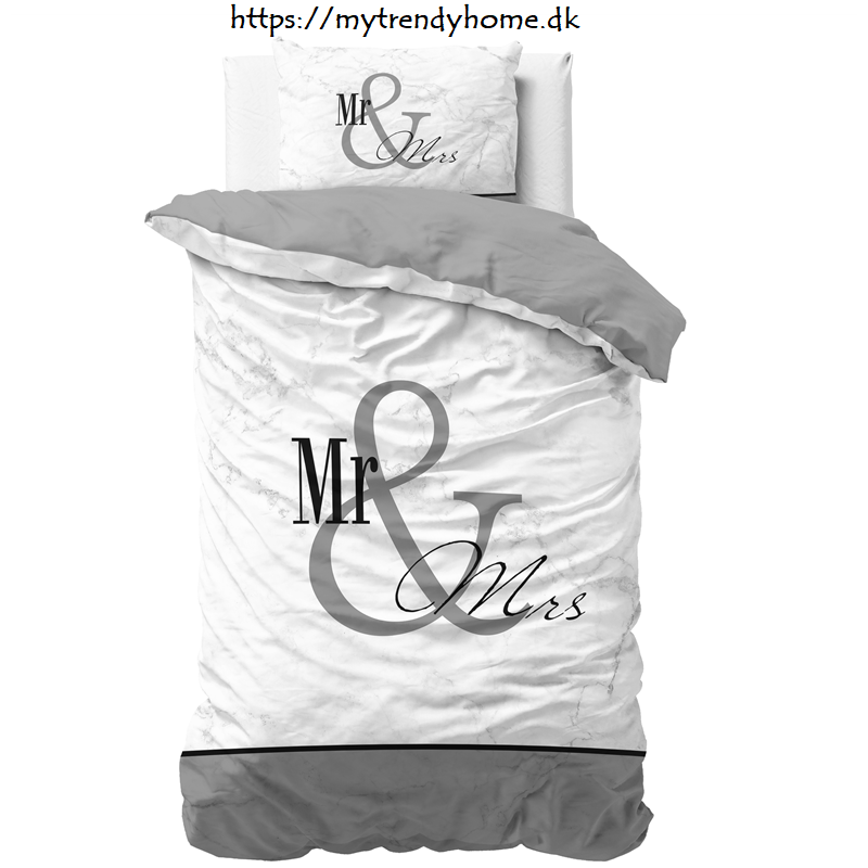 Sengesæt Mr and Mrs Marble Grey i ren bomuld fra MyTrendyHome.dk