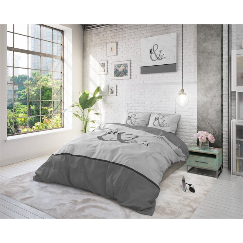 Sengesæt Mr and Mrs Marble Anthracite i ren bomuld fra MyTrendyHome.dk