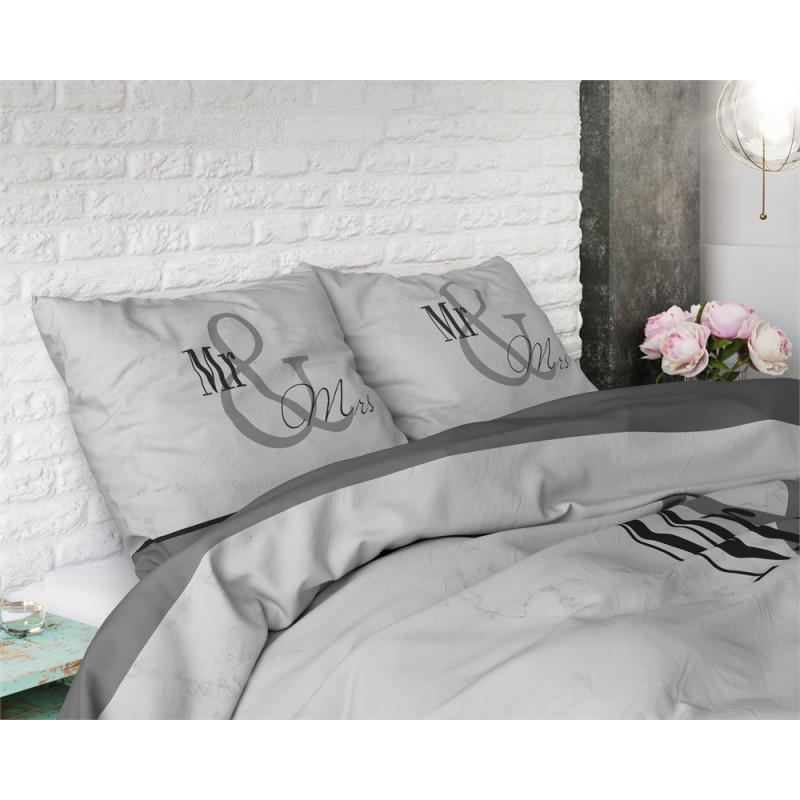 Sengesæt Mr and Mrs Marble Anthracite i ren bomuld fra MyTrendyHome.dk