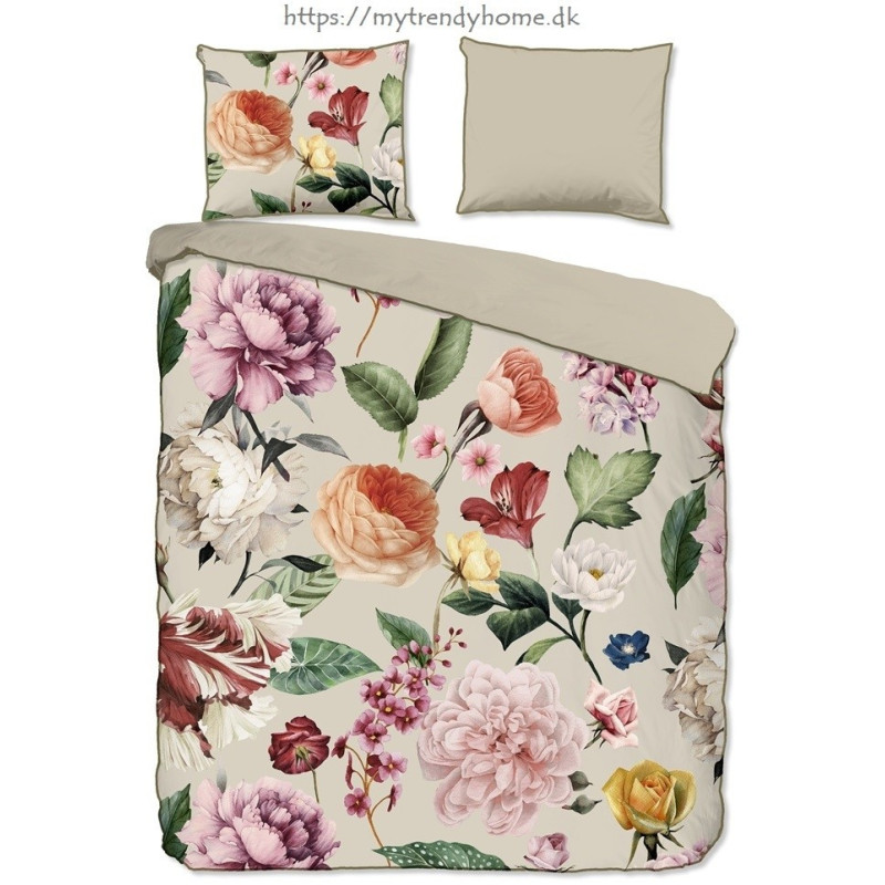 Bomuldssatin sengetøj Fiori Sand med roser blomster - MyTrendyHome.dk