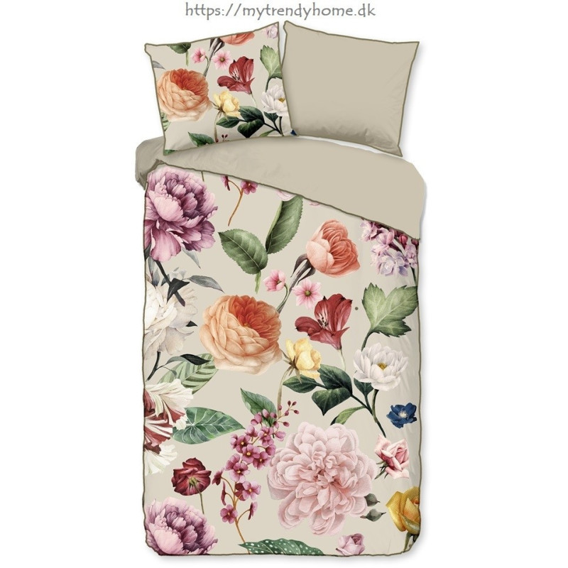 Bomuldssatin sengetøj Fiori Sand med roser blomster - MyTrendyHome.dk