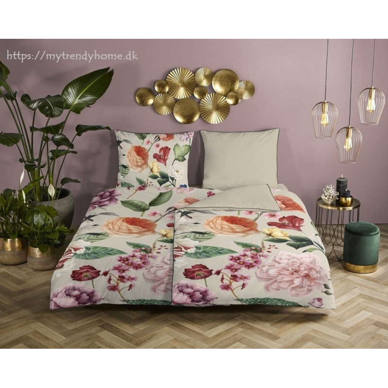 Bomuldssatin sengetøj Fiori Sand med roser blomster - MyTrendyHome.dk