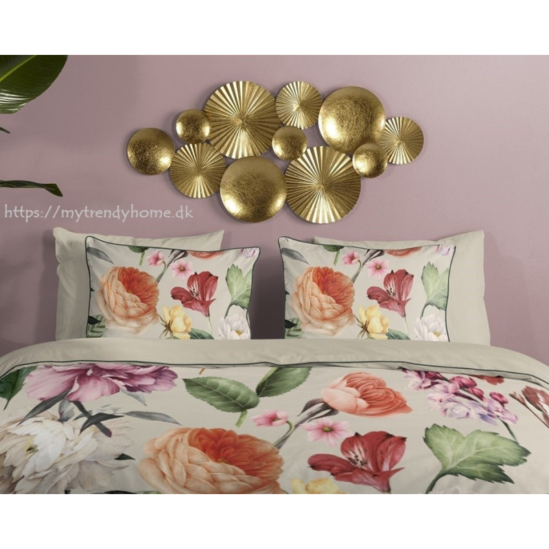 Bomuldssatin sengetøj Fiori Sand med roser blomster - MyTrendyHome.dk