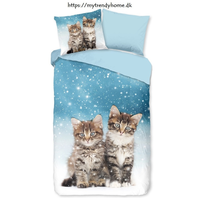 Flonel sengesæt Family med lille katte fra MyTrendyHome.dk