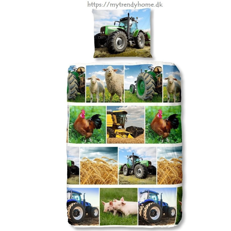 Børnesengetøj Agri med Arbejdsmaskiner og gårdens dyr -MytrendyHome.dk