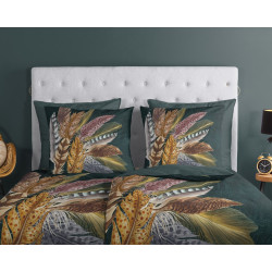 Sengesæt Soft Feather Dark Green med fjer i ren bomuld fra MyTrendyHome.dk