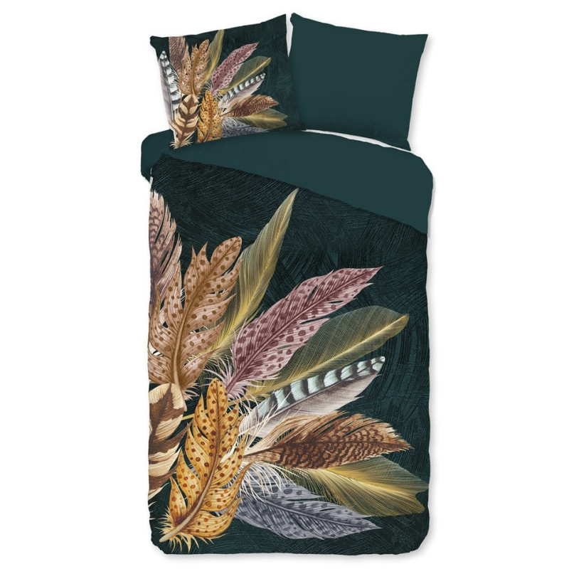 Sengesæt Soft Feather Dark Green med fjer i ren bomuld fra MyTrendyHome.dk