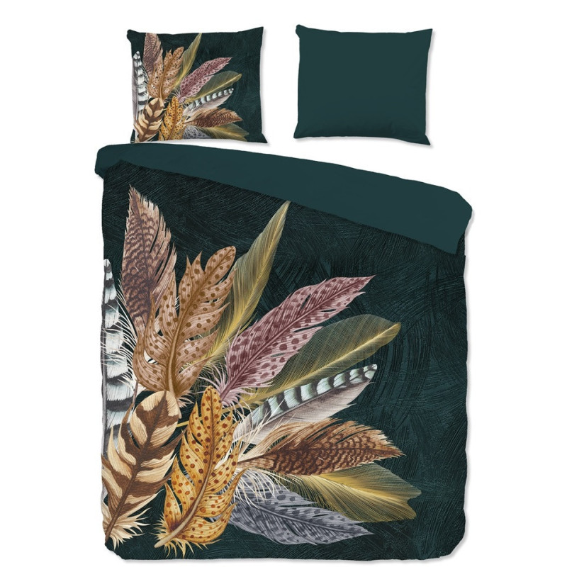 Sengesæt Soft Feather Dark Green med fjer i ren bomuld fra MyTrendyHome.dk