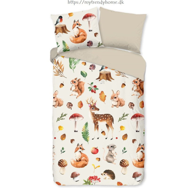 Flonel sengesæt Autumn i 100% bomuld med sjov dyr fra MyTrendyHome.dk