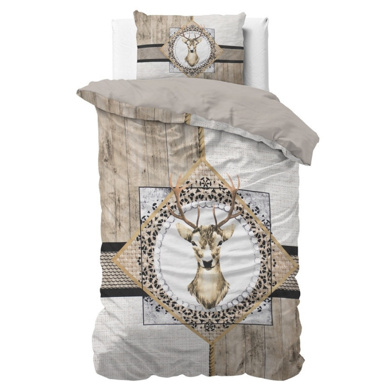 Sengesæt Wood Deer Taupe med hjorte i 100% bomuld fra MyTrendyHome.dk