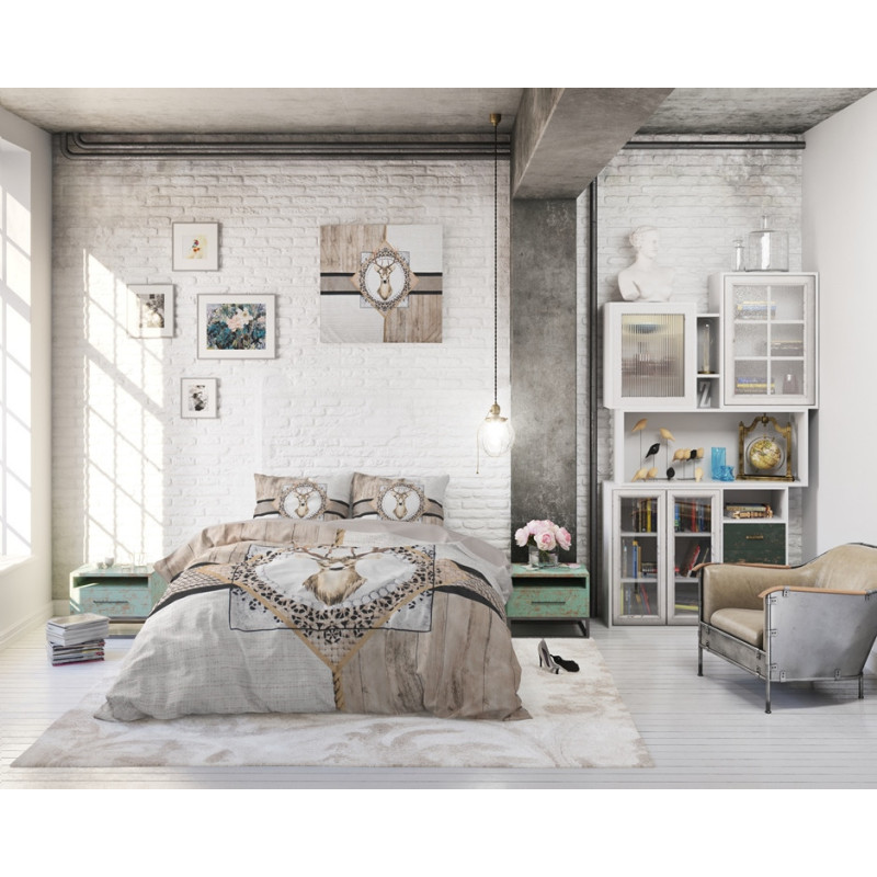 Sengesæt Wood Deer Taupe med hjorte i 100% bomuld fra MyTrendyHome.dk