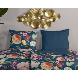 Bomuldssatin sengetøj Fiori Navi Blå med roser blomster - MyTrendyHome.dk
