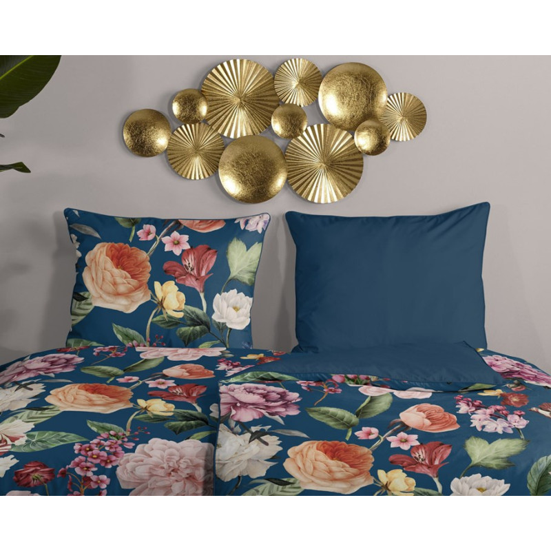 Bomuldssatin sengetøj Fiori Navi Blå med roser blomster - MyTrendyHome.dk