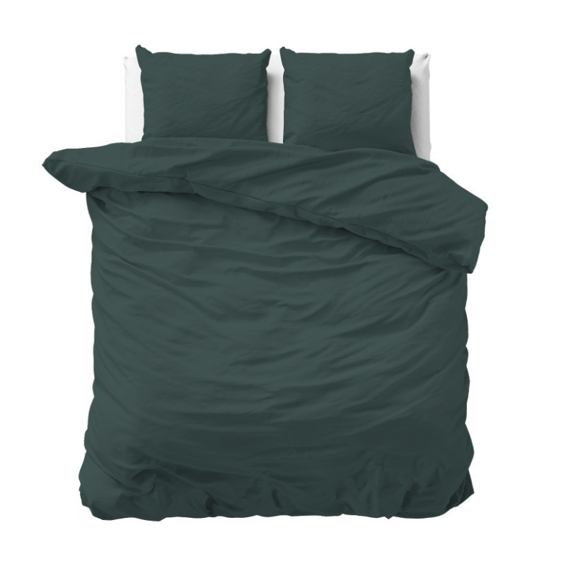 Sengesæt Stone washed Dark Green i 100% bomuld fra MyTrendyHome.dk
