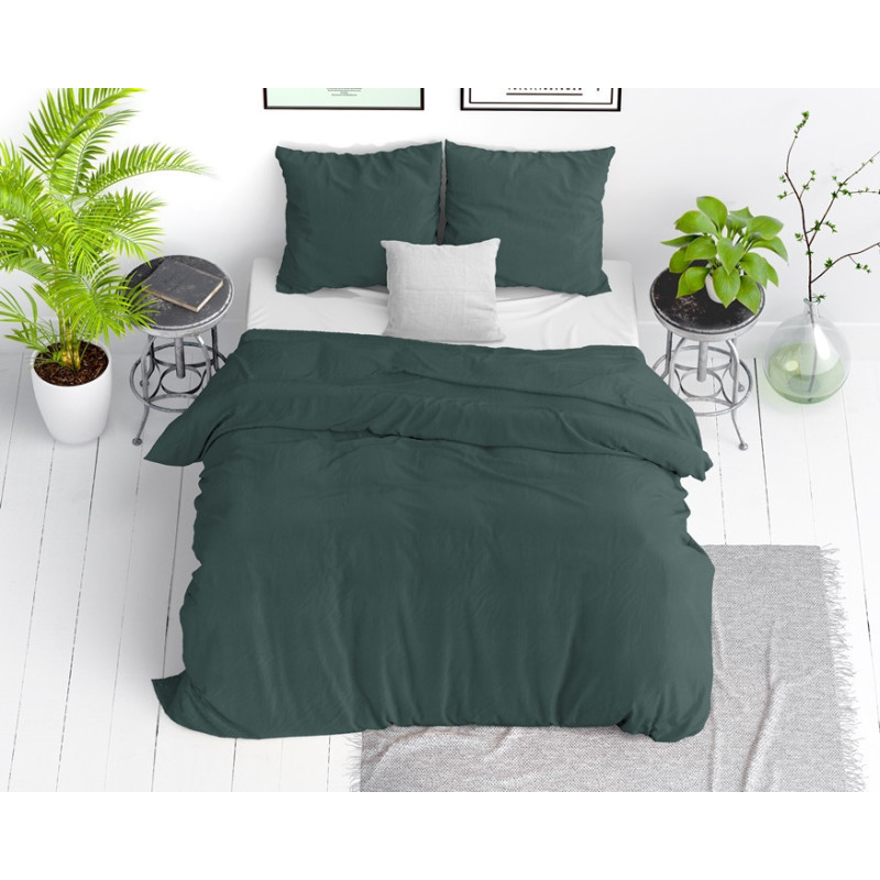 Sengesæt Stone washed Dark Green i 100% bomuld fra MyTrendyHome.dk