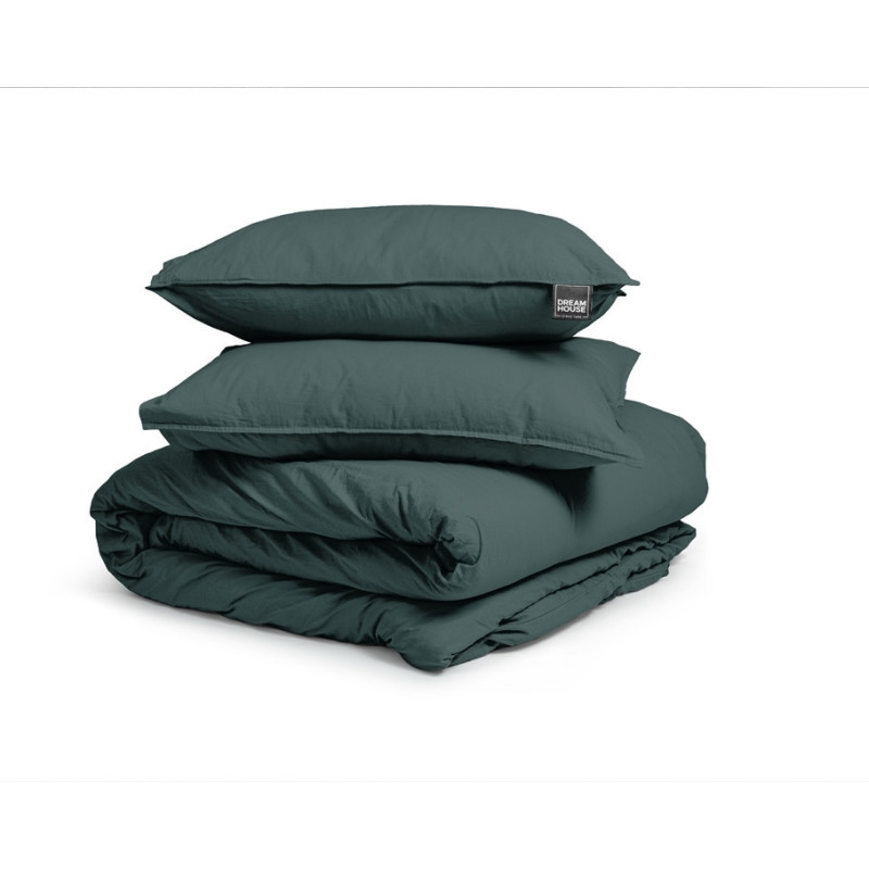 Sengesæt Stone washed Dark Green i 100% bomuld fra MyTrendyHome.dk