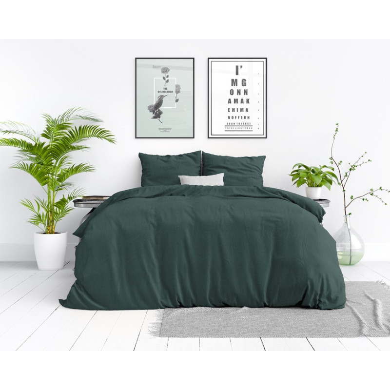 Sengesæt Stone washed Dark Green i 100% bomuld fra MyTrendyHome.dk