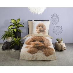 Børnesengetøj Cute i 100% bomuld med 3D sød hvalp fra MyTrendyHome.dk