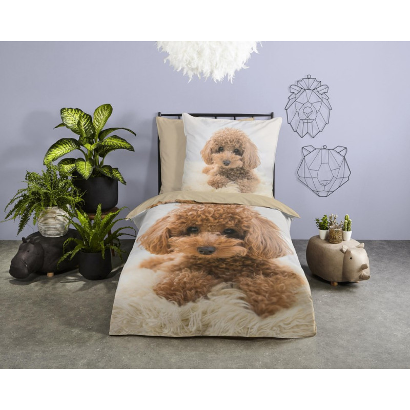 Børnesengetøj Cute i 100% bomuld med 3D sød hvalp fra MyTrendyHome.dk