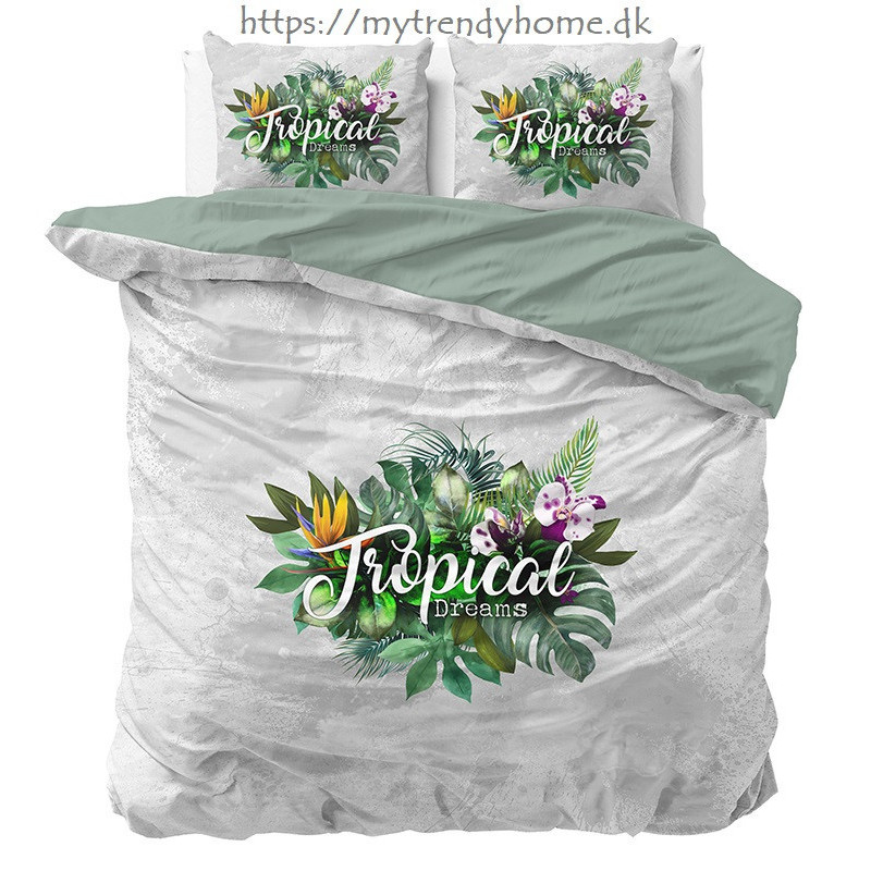 Bedlinen  TROPICAL DREAMS GREEN med blomster fra MyTrendyHome.dk