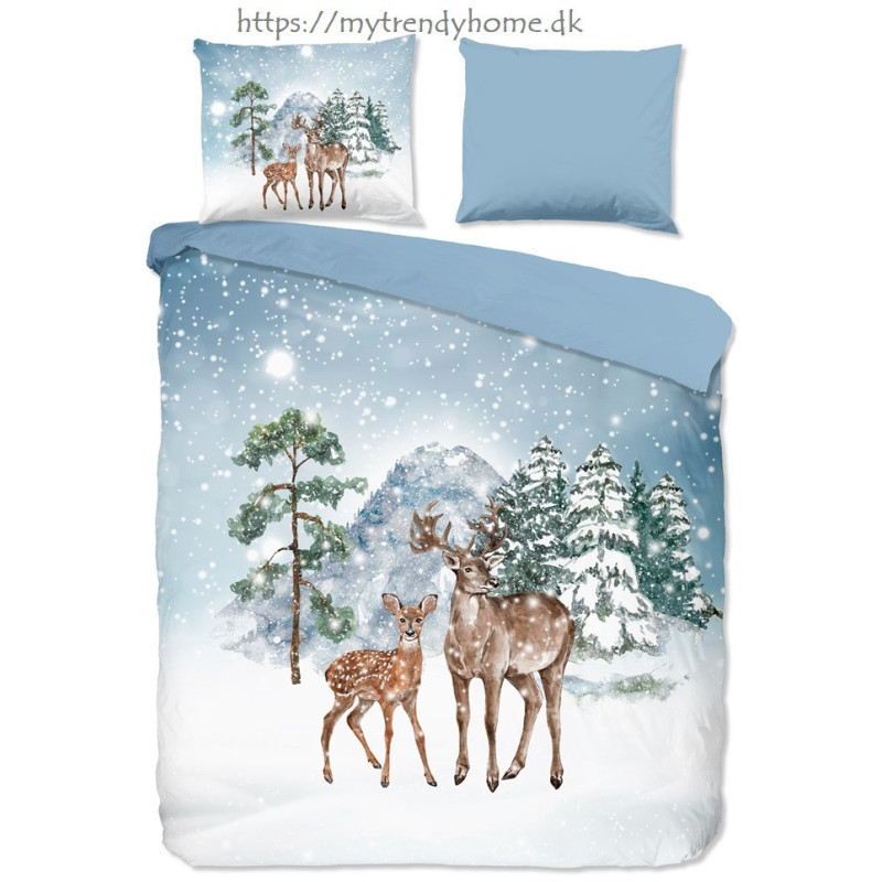 Flonel sengesæt Vinterhjorte med hjorte i vinterskoven fra MyTrendyHome.dk