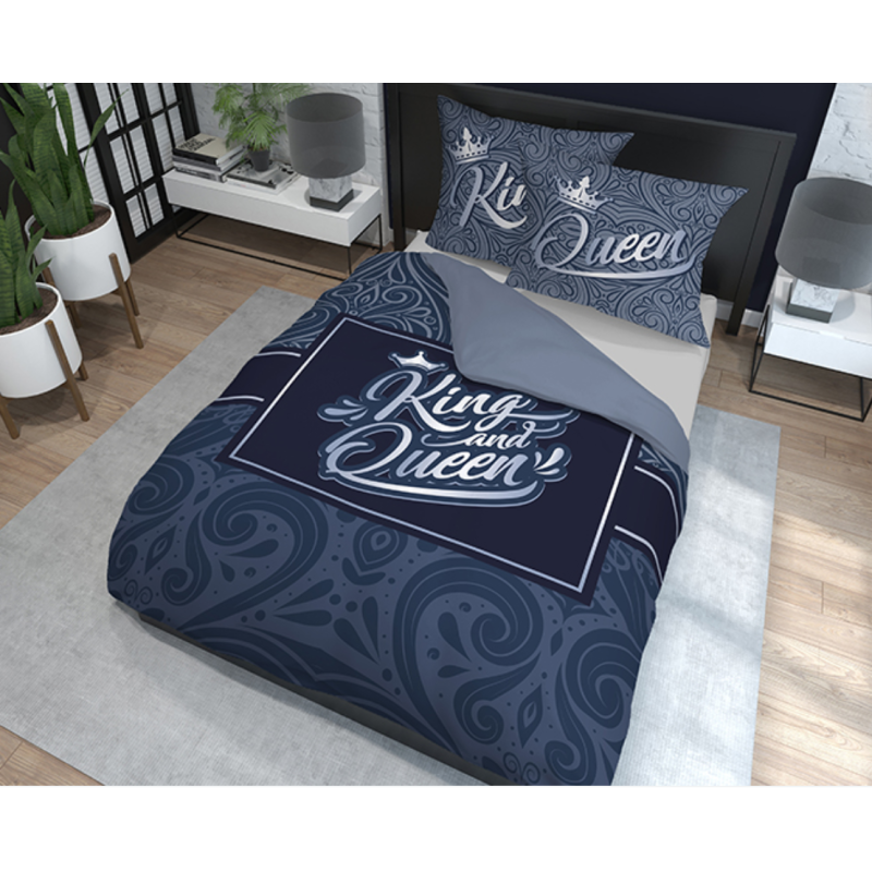 Sengesæt King & Queen Blå med romantisk ornament fra MyTrendyHome.dk