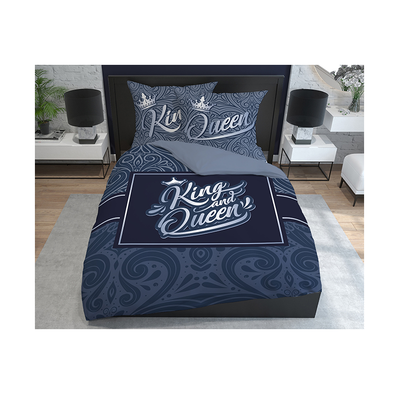 Sengesæt King & Queen Blå med romantisk ornament fra MyTrendyHome.dk