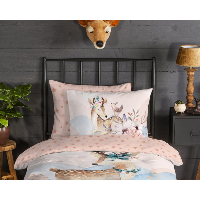 Flonel sengesæt Deer Josy med hjort i 100% bomuld fra MyTrendyHome.dk