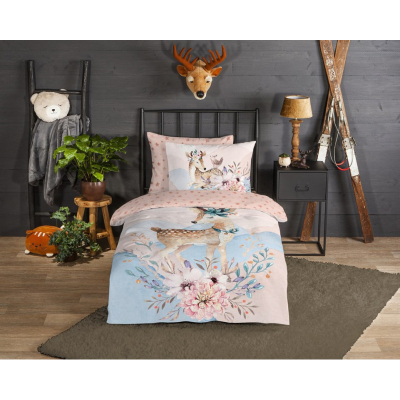 Flonel sengesæt Deer Josy med hjort i 100% bomuld fra MyTrendyHome.dk