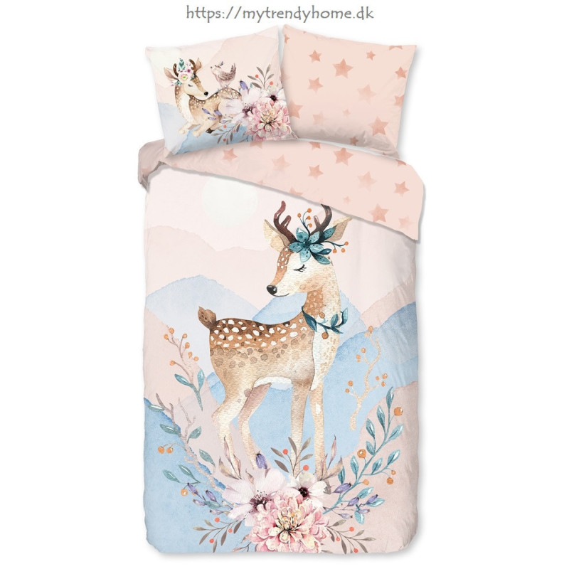 Flonel sengesæt Deer Josy med hjort i 100% bomuld fra MyTrendyHome.dk