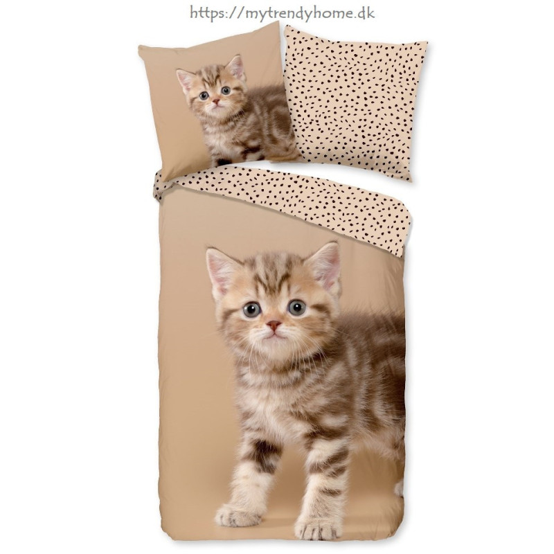 Flonel sengesæt Kitty, Sand med lille katte fra MyTrendyHome.dk