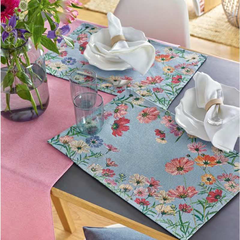 Gobelin Billedvævet stoff dækkeserviet Cosmea med Blomster motiv  fra MyTrendyHome.dk
