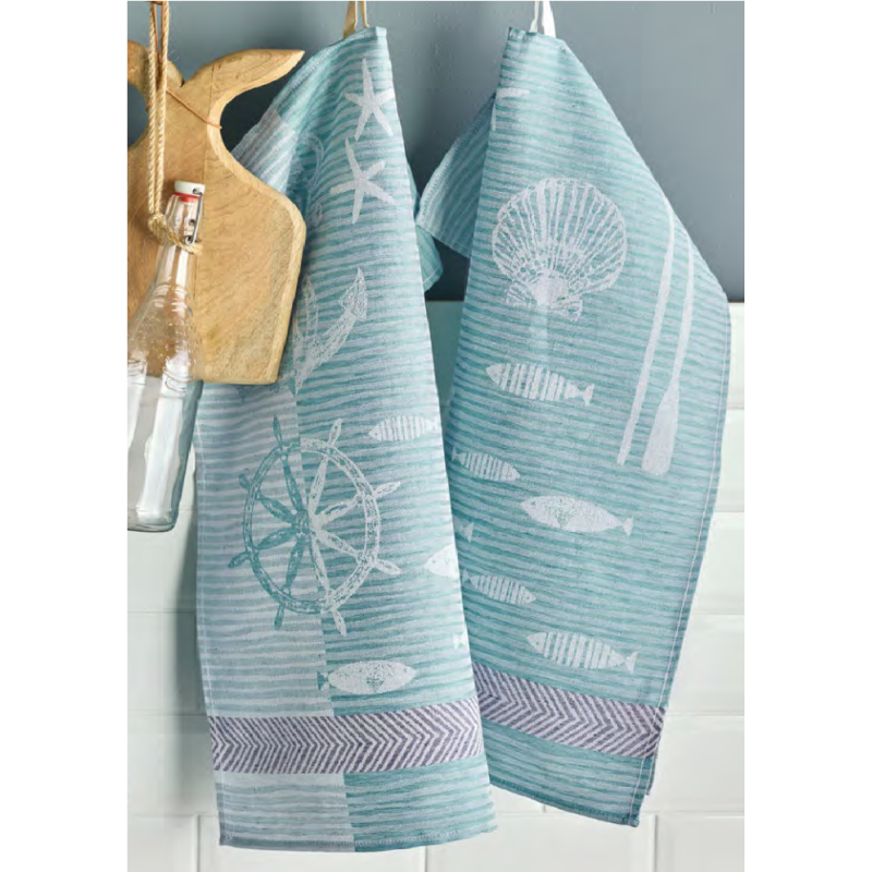 Jacquard Viskestykke Nautica i 50% bomuld50% hør fra MyTrendyHome.dk