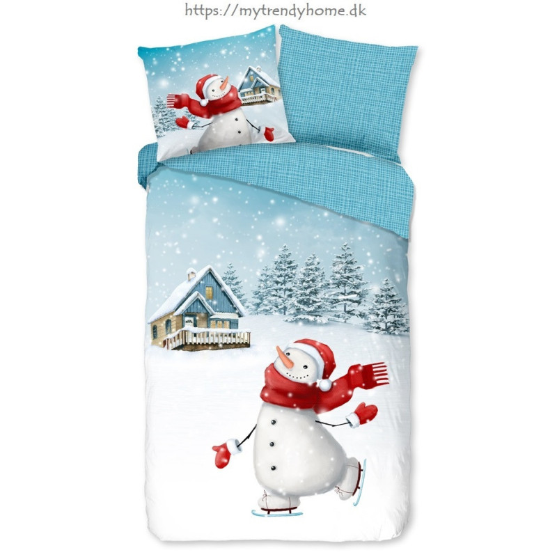 Flonel sengesæt Snowman med snemand i 100% bomuld fra MyTrendyHome.dk