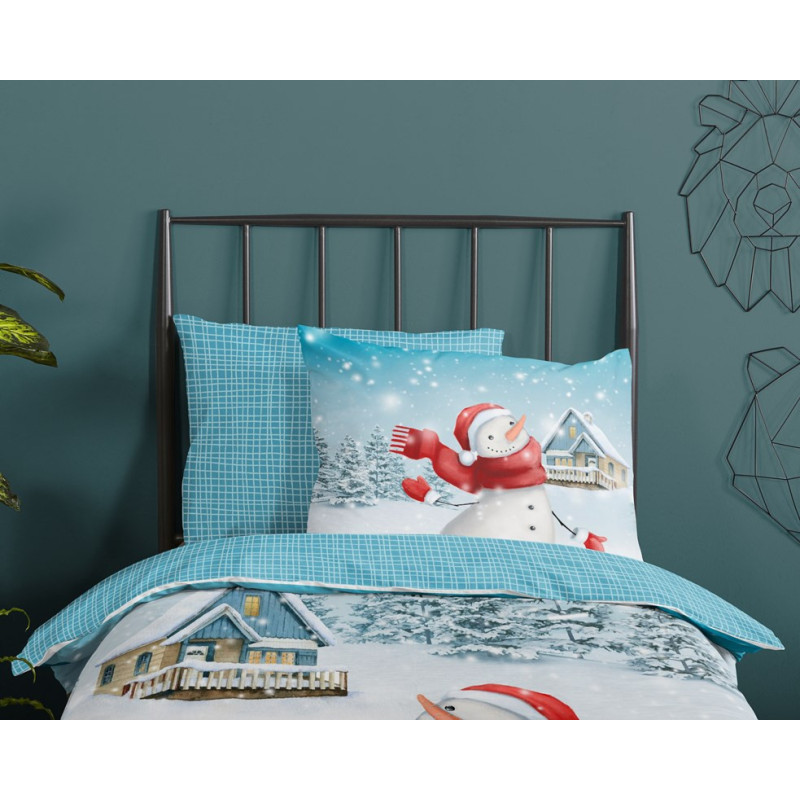 Flonel sengesæt Snowman med snemand i 100% bomuld fra MyTrendyHome.dk