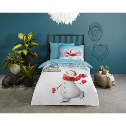 Flonel sengesæt Snowman med snemand i 100% bomuld fra MyTrendyHome.dk