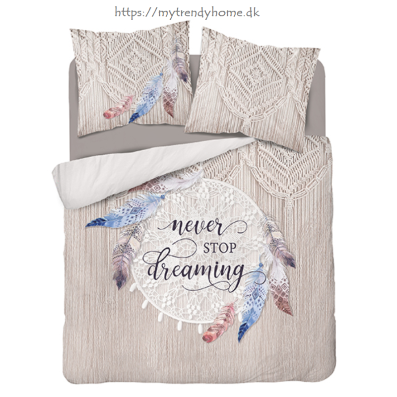 Sengesæt Newer Stop Dreaming Beige med drømmefanger fra MyTrendyHome