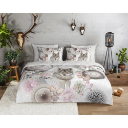 Flonel sengesæt  Isaci Grey med Ulv og mandala fra MyTrendyHome.dk