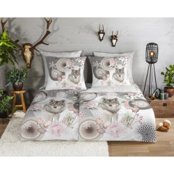 Flonel sengesæt  Isaci Grey med Ulv og mandala fra MyTrendyHome.dk