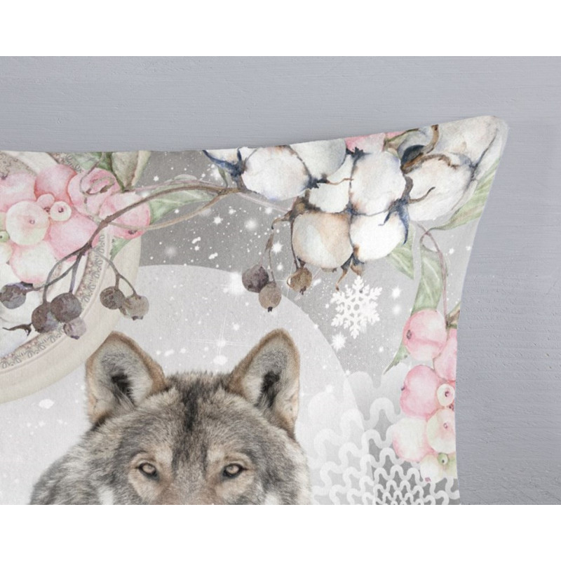 Flonel sengesæt  Isaci Grey med Ulv og mandala fra MyTrendyHome.dk