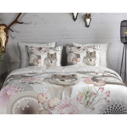 Flonel sengesæt  Isaci Grey med Ulv og mandala fra MyTrendyHome.dk