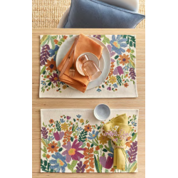 Gobelin Billedvævet stof dækkeserviet Frisco med Blomster motiv i navy blå og råhvid farver fra MyTrendyHome.dk