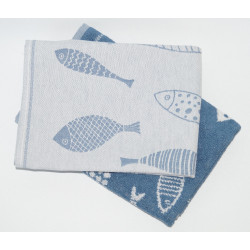 Køkkensæt Fisk med viskestykke 50x70 cm og  frotte håndklæde 50x50 cm