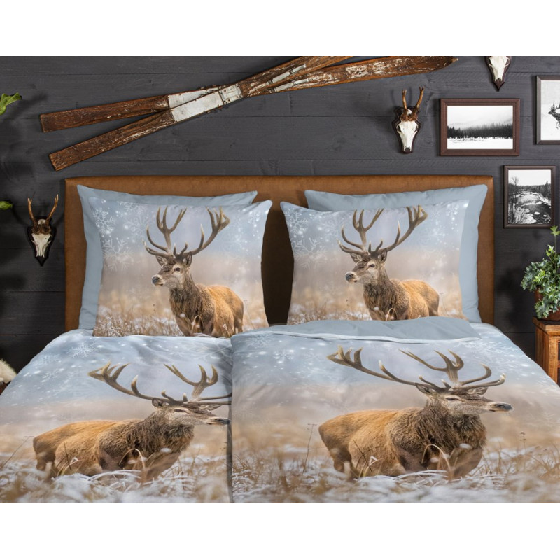 Flonel sengesæt Deer Jolly med hjorte 100% bomuld - MyTrendyHome.dk