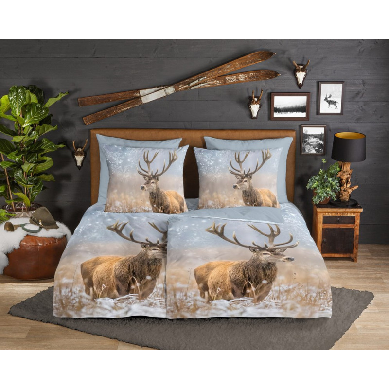 Flonel sengesæt Deer Jolly med hjorte 100% bomuld - MyTrendyHome.dk