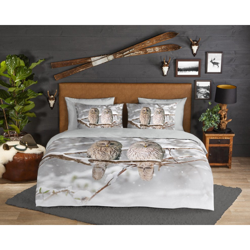 Flonel sengesæt Febe med ugle 100% bomuld fra MyTrendyHome.dk