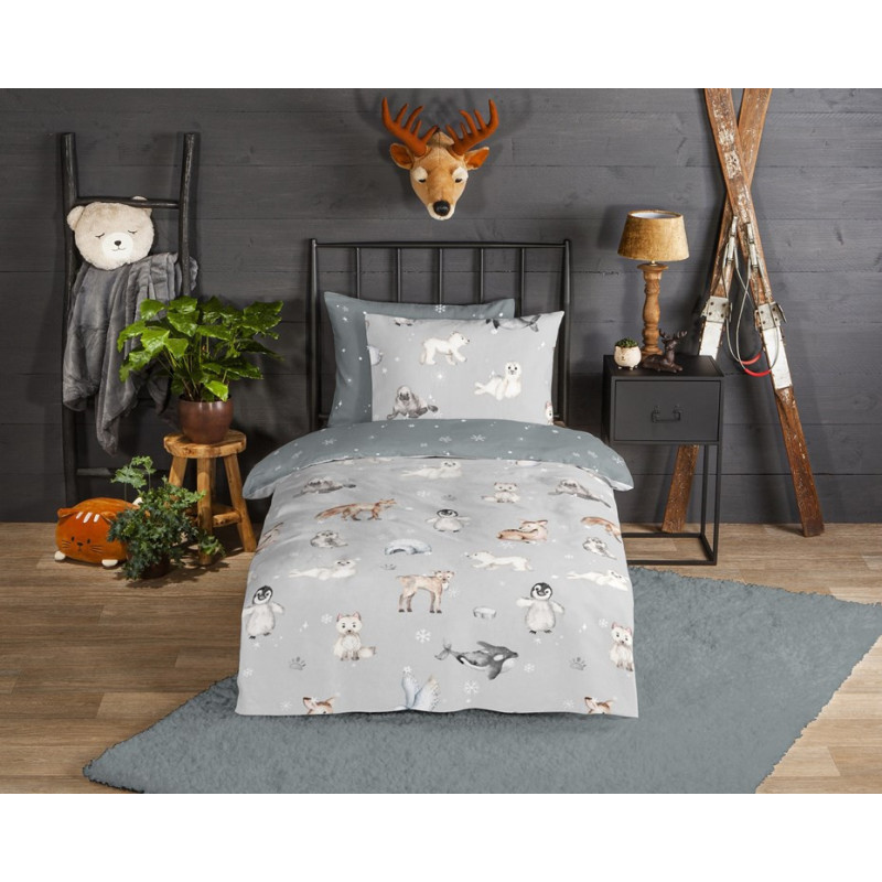 Flonel sengesæt Cira med sjov polar dyr fra MyTrendyHome.dk
