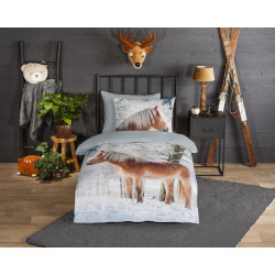 Bomulds Flonel sengesæt Horse Skarlet med små heste fra MyTrendyHome